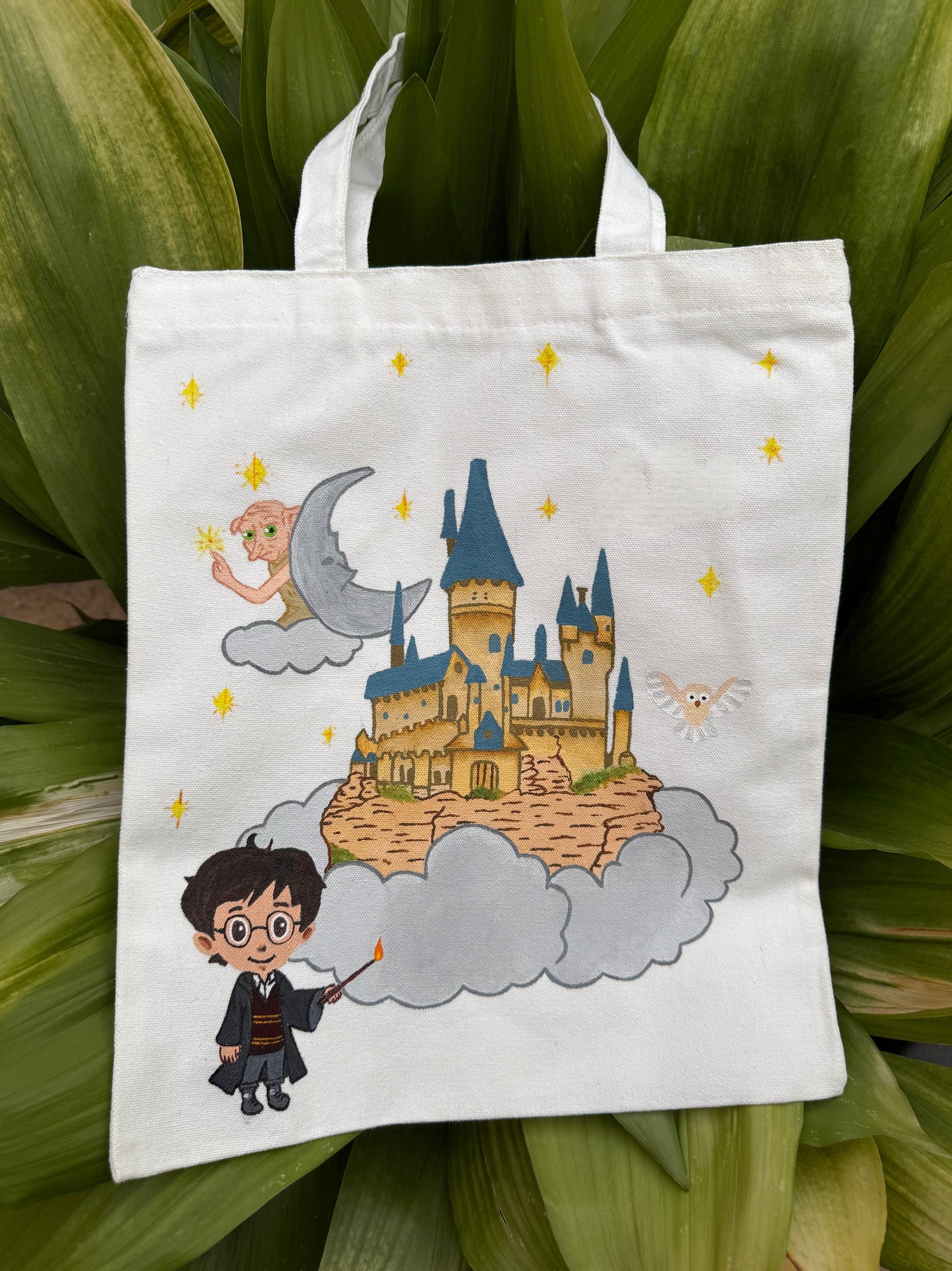 Tote Bag Harry Potter Personalizada Pintada a Mano – Bolsa de Algodón Reutilizable