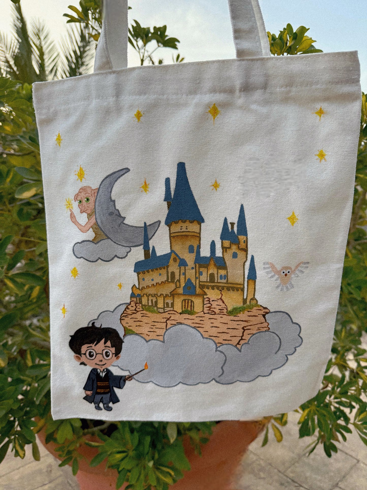 Tote Bag Harry Potter Personalizada Pintada a Mano – Bolsa de Algodón Reutilizable