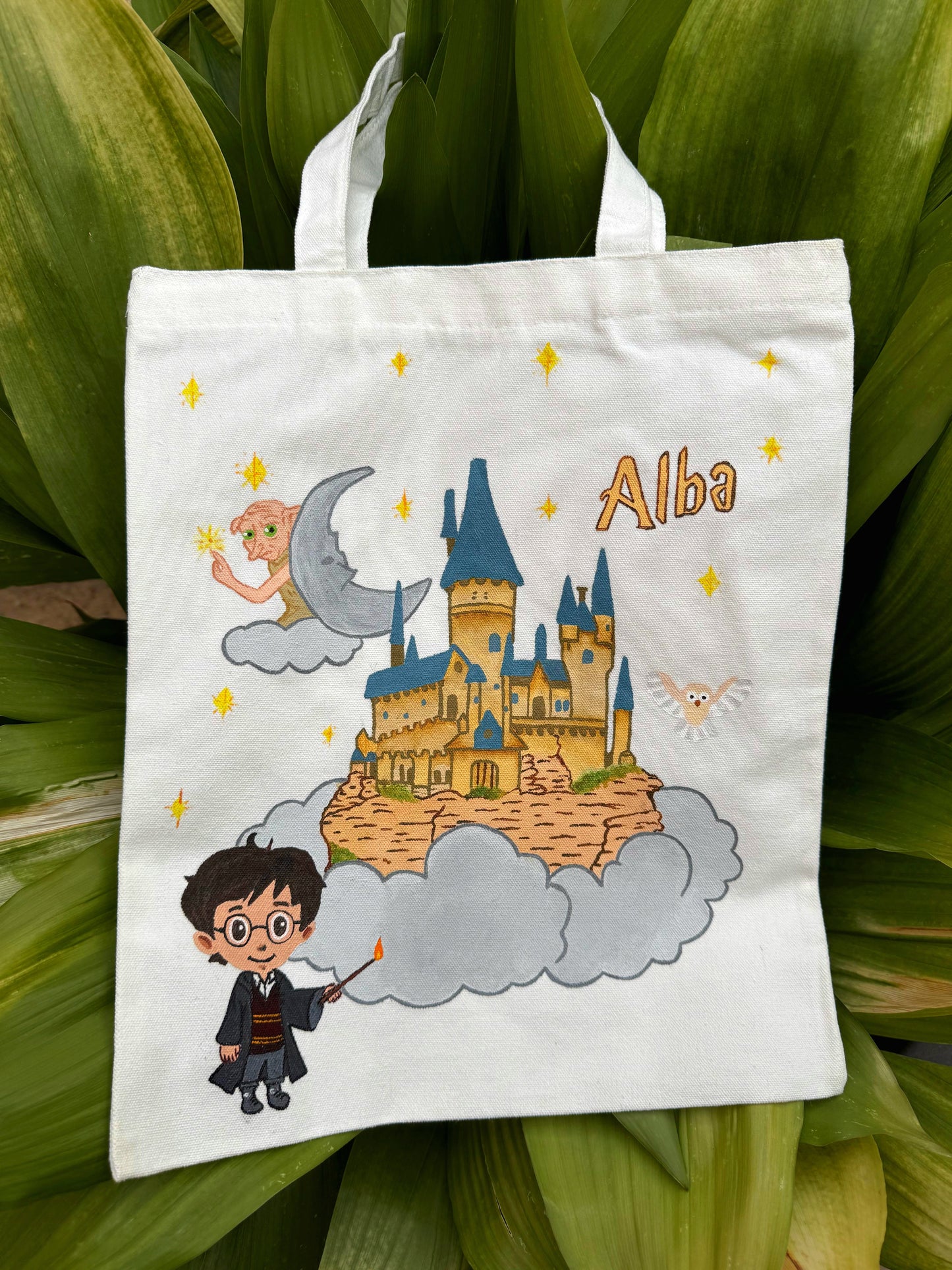 Tote Bag Harry Potter Personalizada Pintada a Mano – Bolsa de Algodón Reutilizable